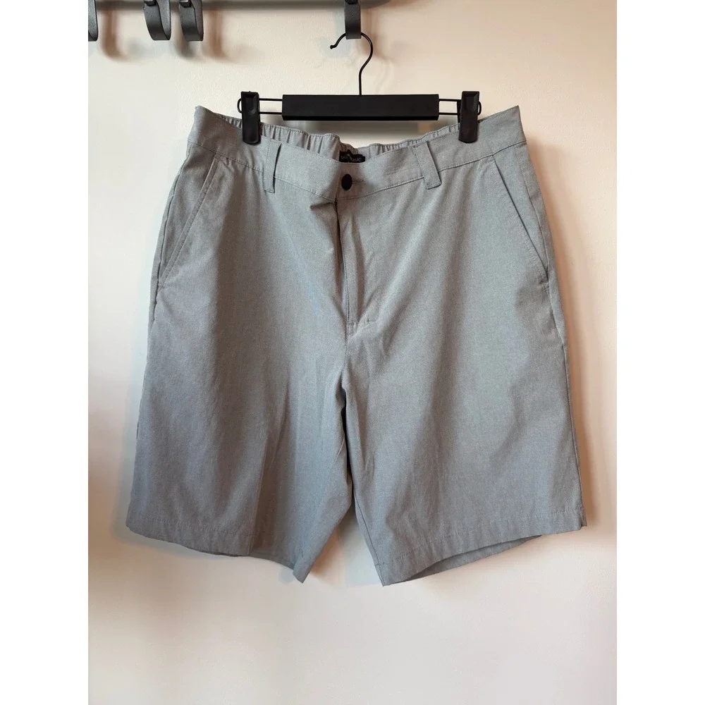Banana Republic Mens 36 Core Temp Shorts Grey Micro Check Elastic Waist Casual